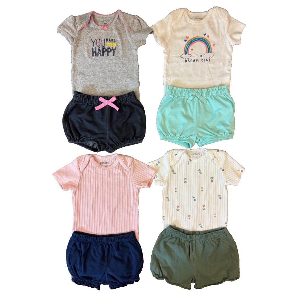 Carters Baby Clothes Girl 6 Months Shorts Denim Bodysuit Shirts Summer Lot Happy